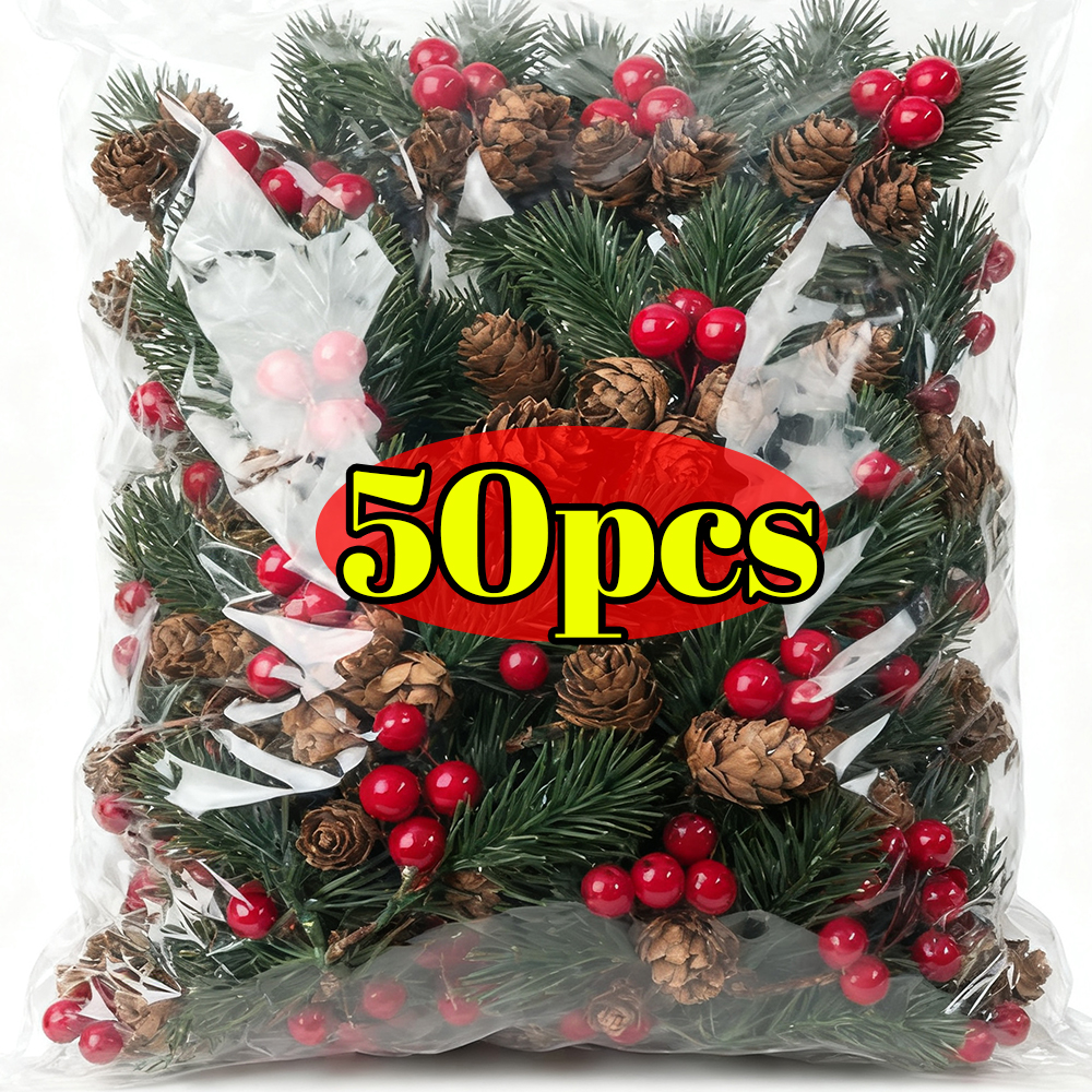 Christmas Tree Artificial - 5/50Pcs Christmas Artificial Pine Picks Red