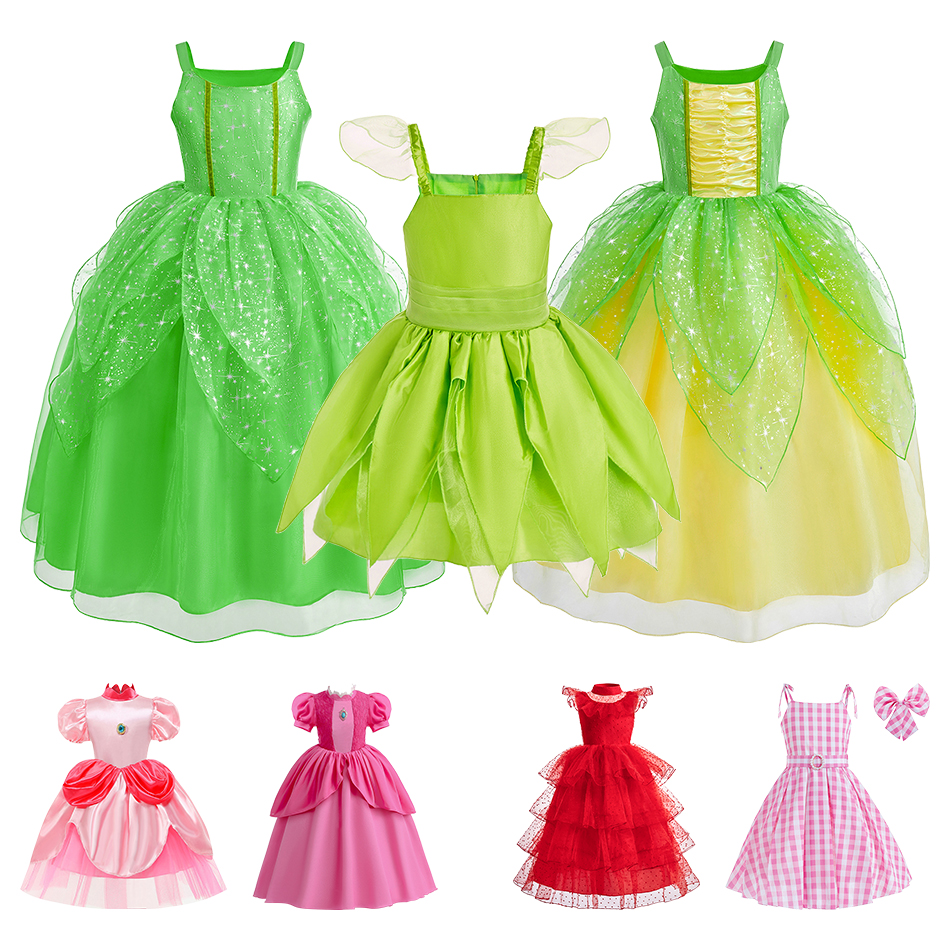 Elf Costume Christmas - 2026 Summer Girls Pink Peach Princess