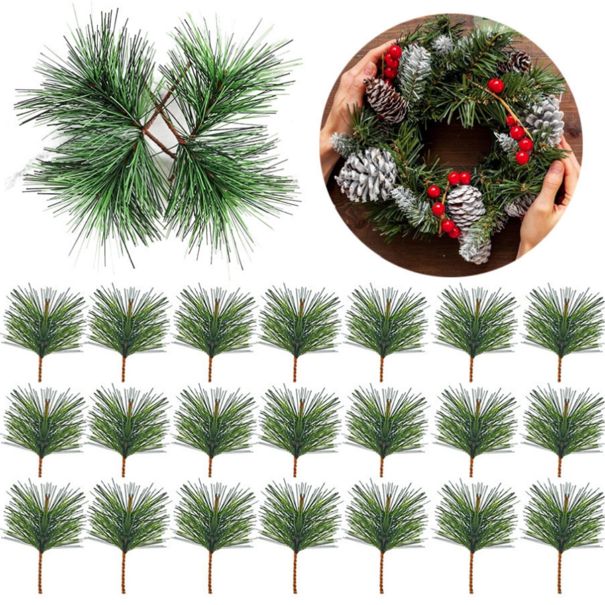 10-100pcs Artificial Green Pin - Christmas Wreath Fake ulasan dan harga