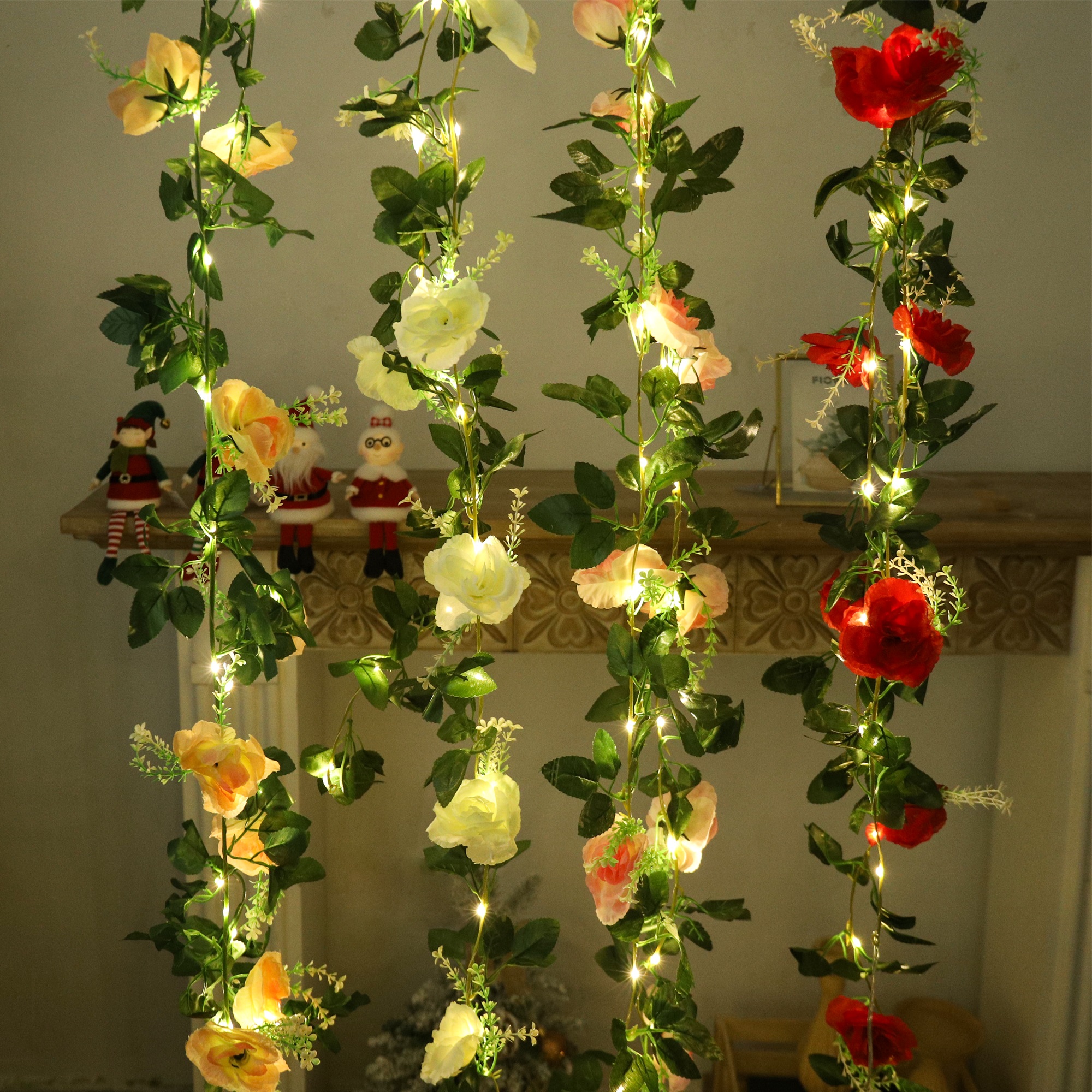 Rose LED Vine Light String Art - Christmas Wreath Fake ulasan dan harga